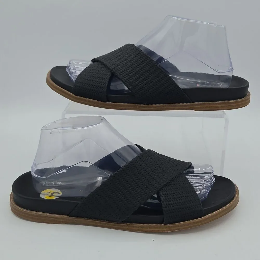Joie Nell Black Woven Criss Cross Slide Sandals Comfort Cushion Flats Sz 9